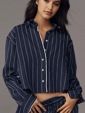 NWT Maeve Pinstripe Silky Buttondown Crop Top